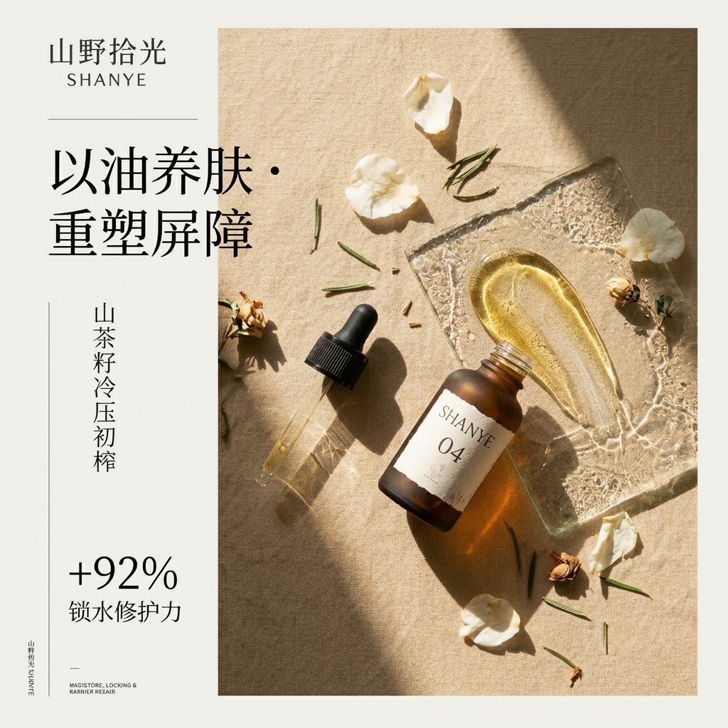 山野拾光植萃修护精华油平铺图