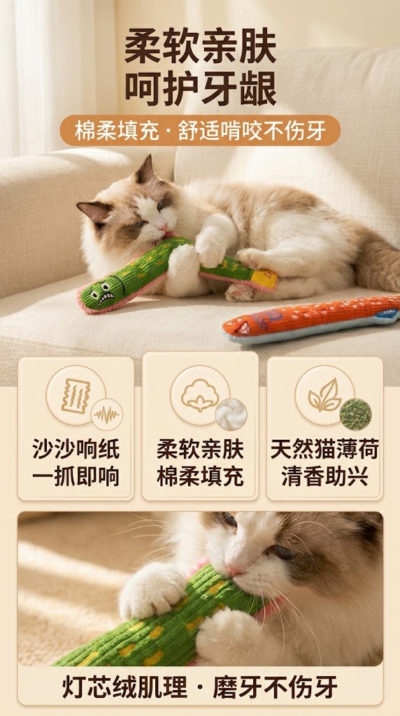 猫咪磨牙抱踢鱼柔软亲肤详情